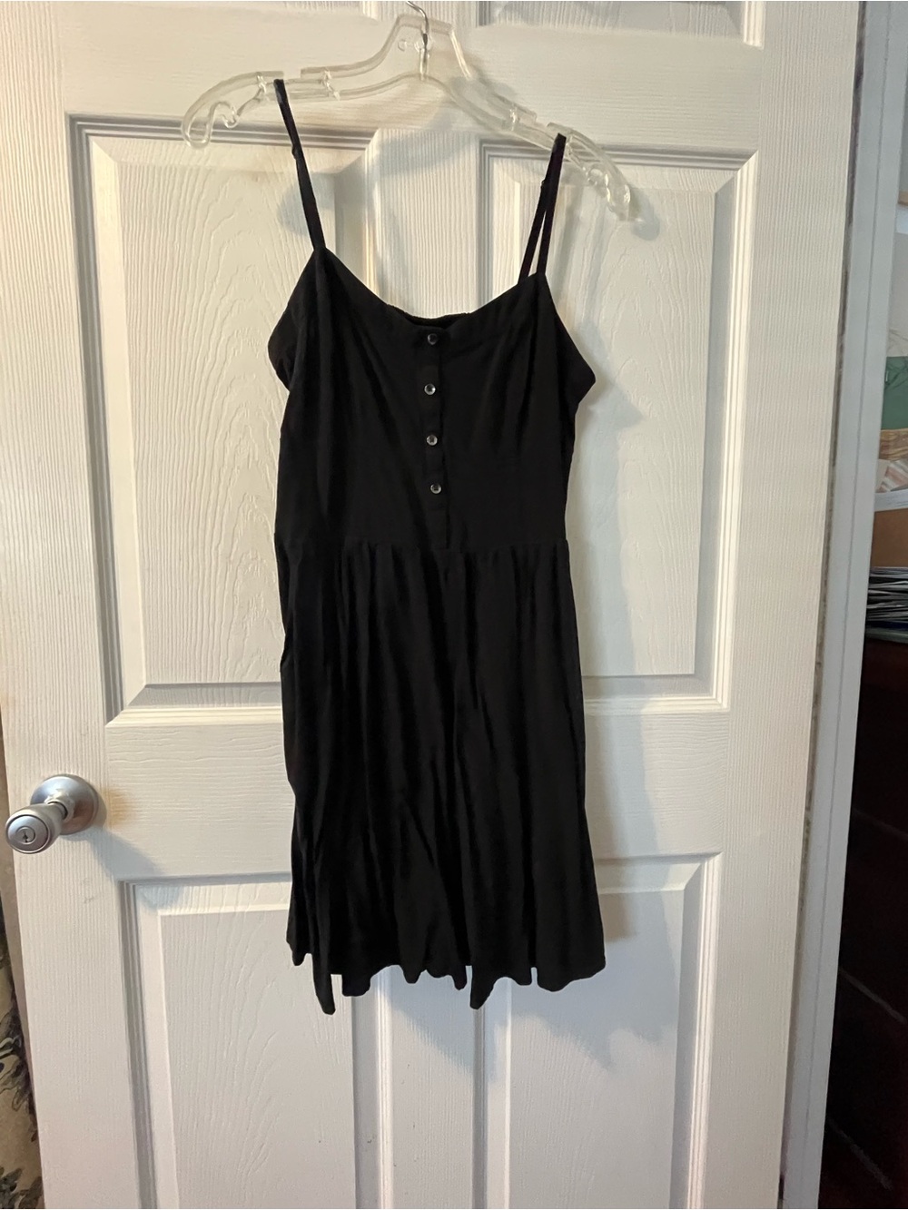 Express Black Spaghetti-Strap Button-Front Mini Dress